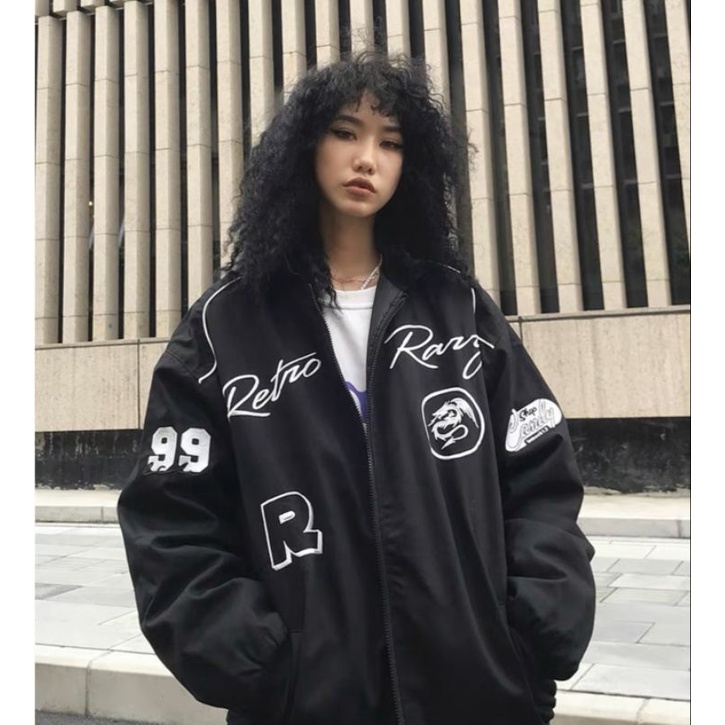 Áo khoác gió viền vai trắng họa tiết