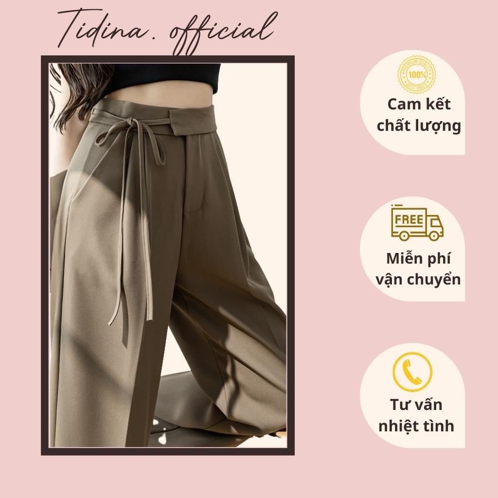 Quần Tây Ống Rộng Ulzzang thắt lơ 1 bên xinh quần ống rộng nữ suông lưng cao khóa trước TIDINA Q1