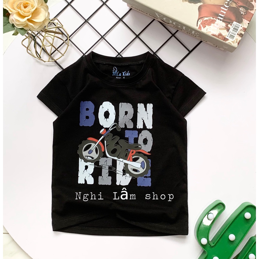 Áo thun ngắn tay bé trai in hình mô tô chất liệu thun cotton 100% co giản 4 chiều mềm mịn mát cho bé từ 10-36kg
