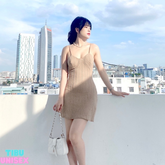 Đầm body 2 dây sexy TIBU, Váy ôm nữ cúp ngực (Có mút) thun gân sang chảnh tôn da