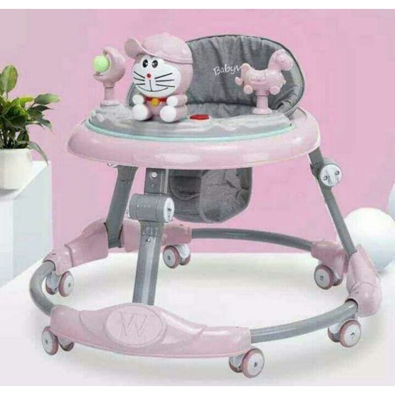 Xe tròn tập Đi Baby 518 có Đèn, nhạc, Tay đđẩy Lót chân