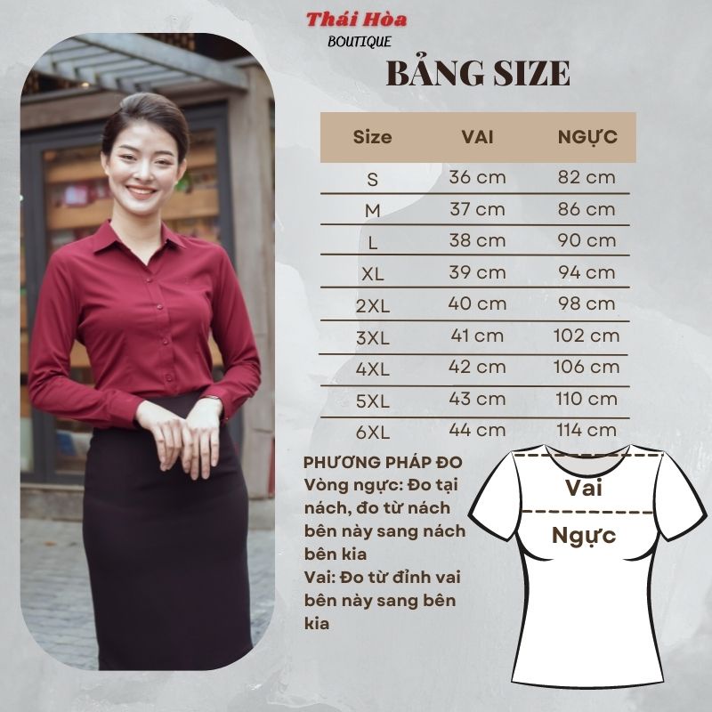 Áo sơ mi nữ công sở kiểu dài tay vải sợi tre cao cấp màu đỏ đô Thái Hoà 8919-12-01