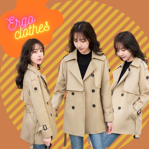 ( HÀNG SẴN ) Áo măng tô trench coat dáng ngắn màu nâu tây 2 lớp kèm đai, Ergo clothes
