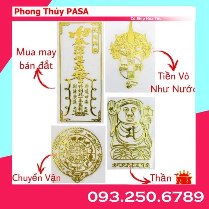 Bộ 4 Linh Phù Tài Lộc - May Mắn Bình An - Tình Duyên Thếp Vàng Dán Điện Thoại Máy Tính Bỏ Ví
