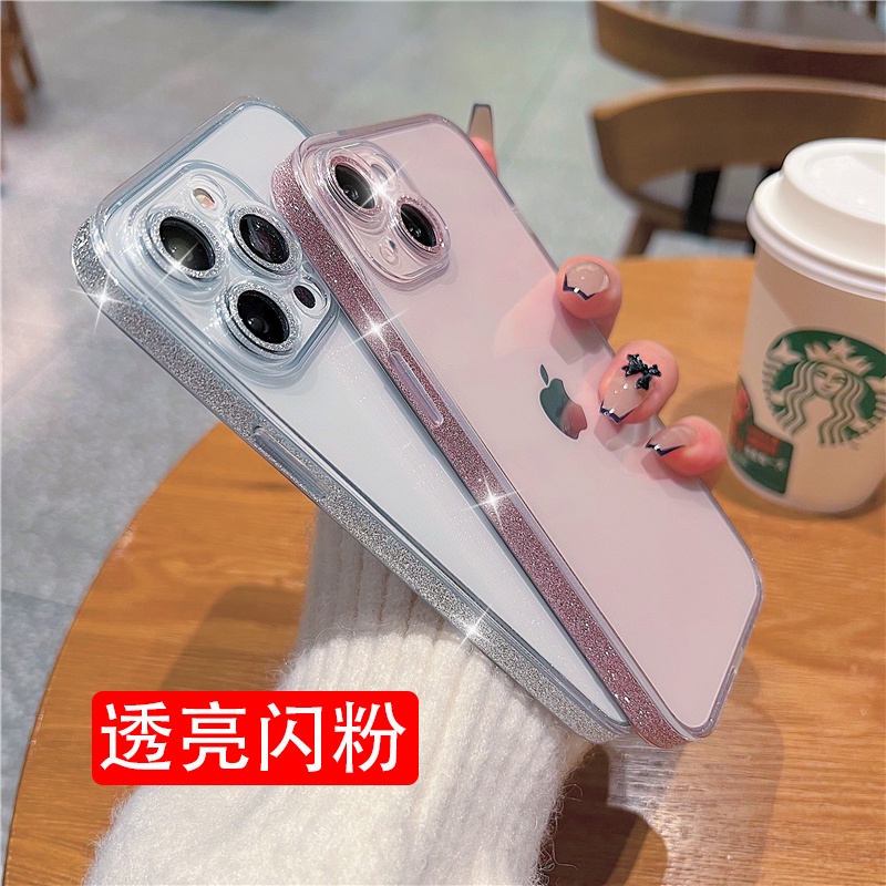 Ốp Điện Thoại Siêu Mỏng Trong Suốt Viền Kim Tuyến Màu Hồng 13pm Cho iphone13 13pro 12promax