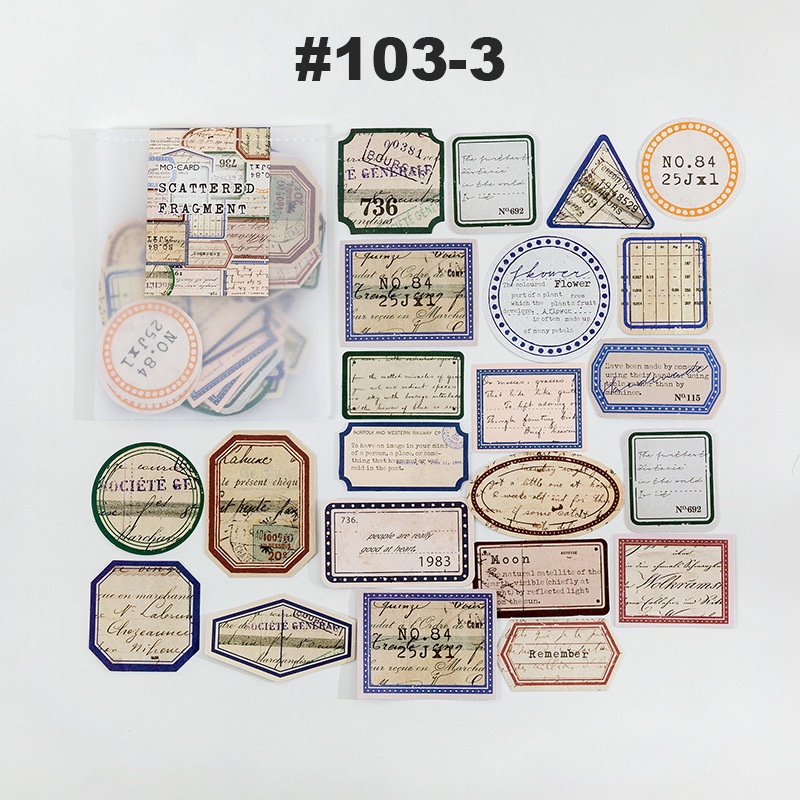 Sticker mono retro trang trí Scrapbook, sổ tay, vở  (set 40 pcs) - [ 103 ]