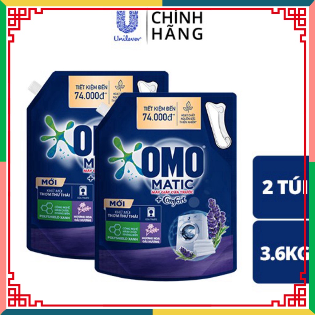 Combo 2 Túi Nước giặt OMO Matic chuyên dùng cửa đằng trước 3.6kg/túi