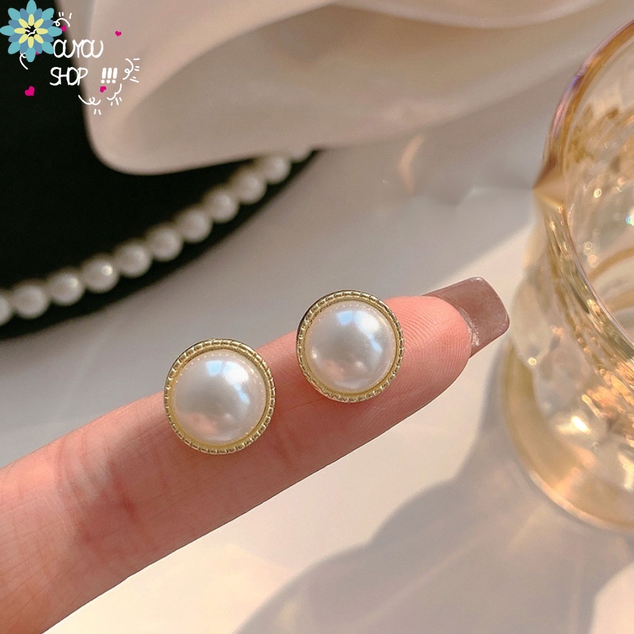 Khuyên Tai Hình Tròn Đính Ngọc Trai Phong Cách Pháp Ngọt Ngào