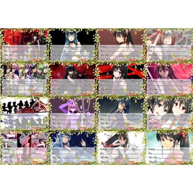Nhãn vở anime Akame ga kill 1 tờ 16 nhãn
