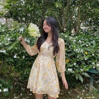 Đầm Hoa Voan Vàng