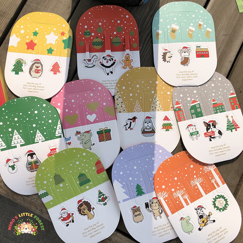 Thiệp Noel MIAO'S LITTLE FOREST set thiệp Giáng Sinh mini kèm theo bao thư giấy xinh xắn và sticker niêm phong