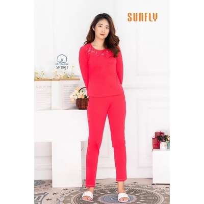 Bộ đồ mặc nhà nữ trung tuổi cotton SUNFLY áo dài quần dài SP1961