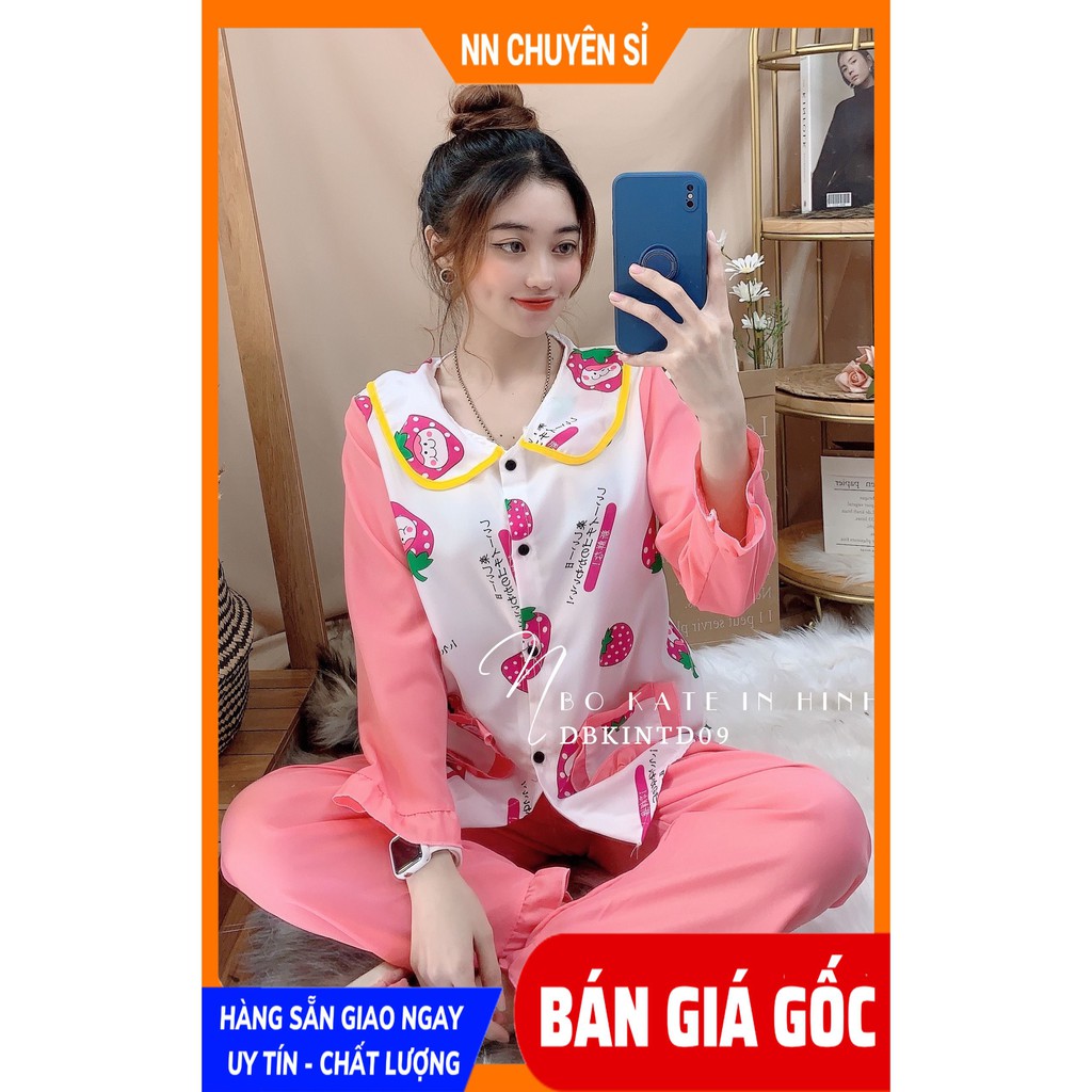 Đồ bộ nữ ⚡ Đồ bộ mặc nhà ⚡ Đồ bộ kate tay dài vải mềm mịn mát họa tiết dễ thương DBKIHTD09⚡ Ảnh thật