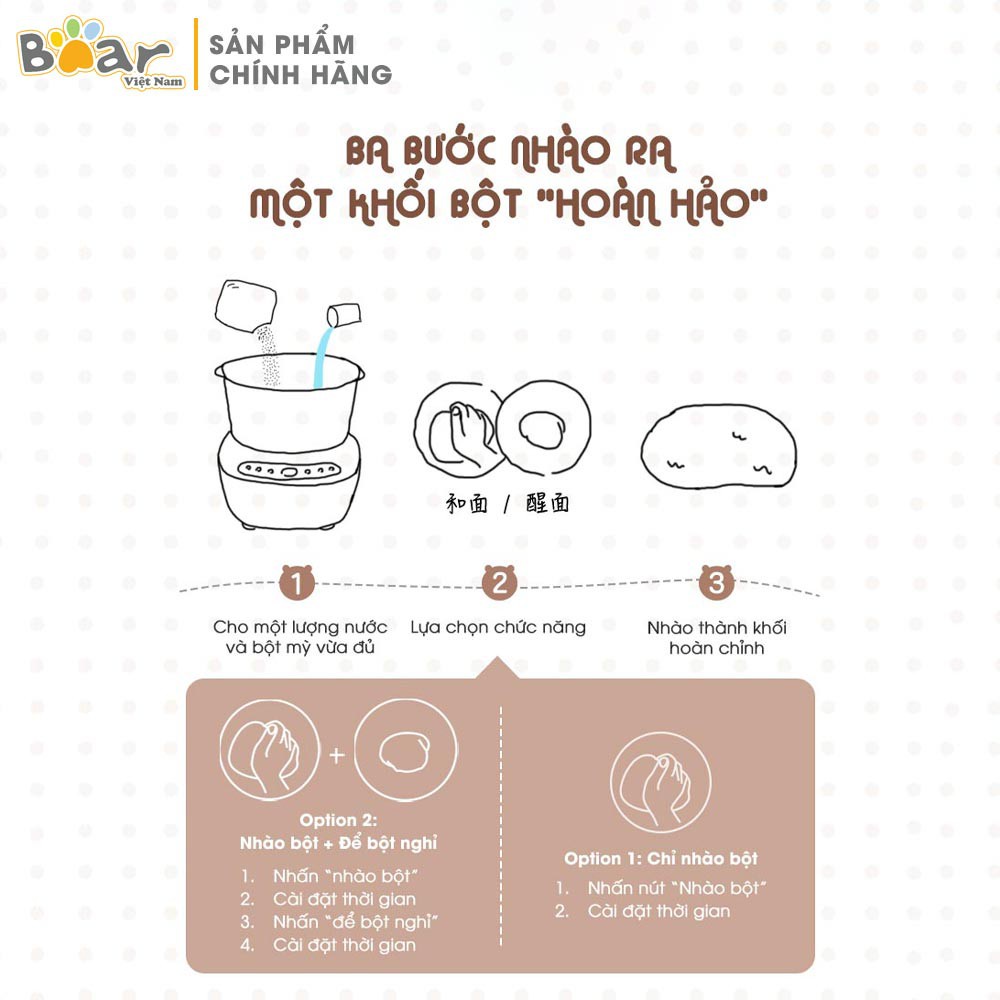 Máy nhồi trộn bột Bear 3.5L-5L nhào bột, ủ bột tự động, âu trộn thép không gỉ – Hàng chính hãng bảo hành 12 tháng