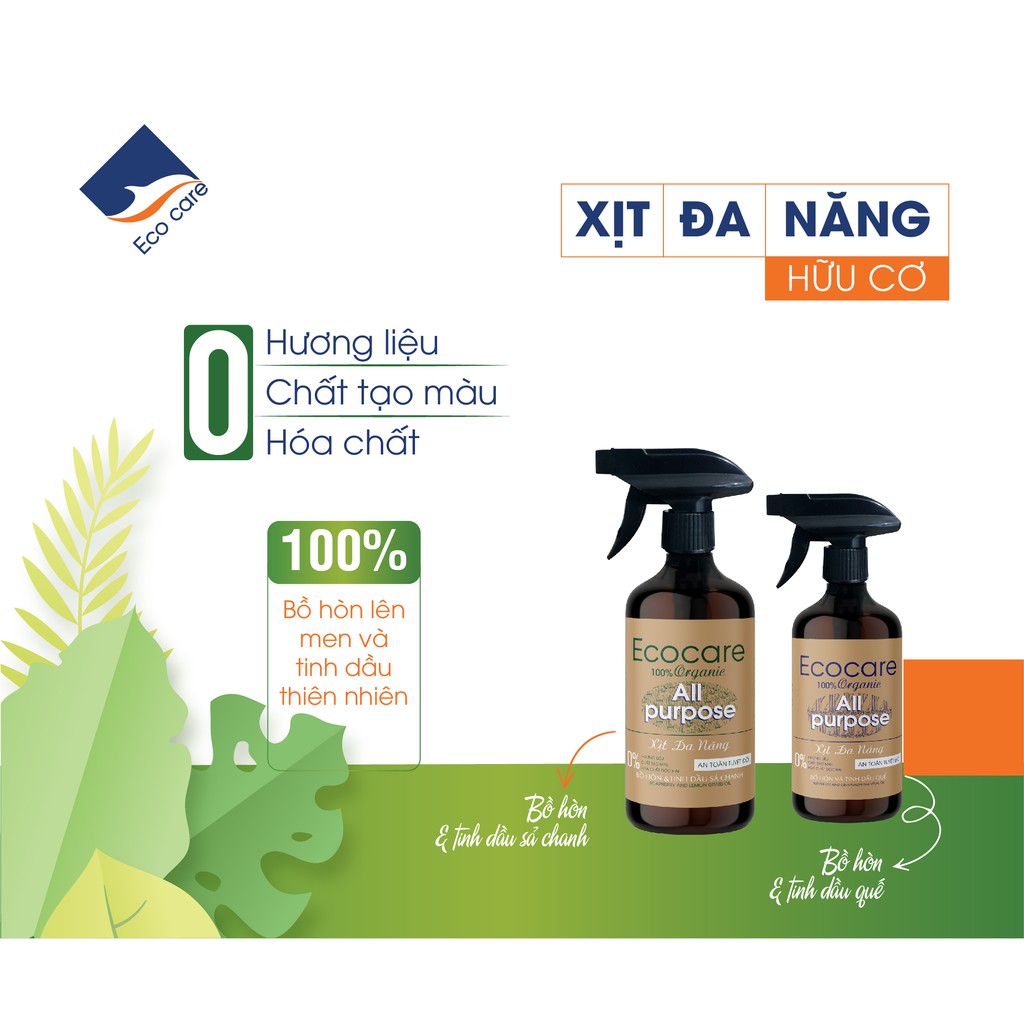 Bình xịt tẩy đa năng hữu cơ bồ hòn ECOCARE 4000ml kết hợp tinh dầu tự nhiên Quế, Sả chanh