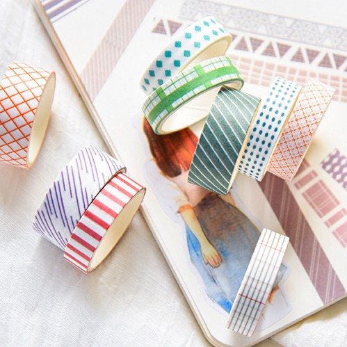 Set 5 Cuộn Washi Tape Họa Tiết Basic Chất Lượng Cao