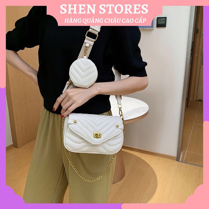 Túi xách nữ trần chỉ nắp V, túi đeo chéo da mềm cao cấp đi chơi, đi làm công sở  - SHEN STORE T0416