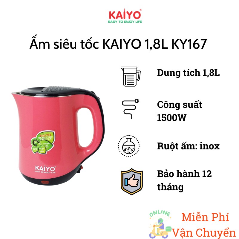 Ấm siêu tốc KAIYO 2 lớp 1,8L KY167 - Có chức năng ủ ấm