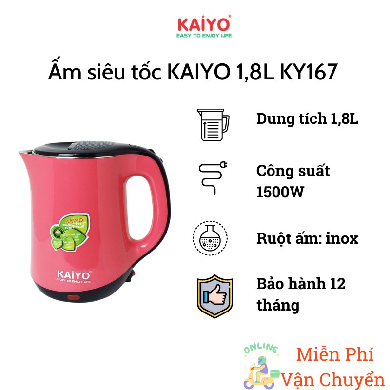 Ấm siêu tốc KAIYO 2 lớp 1,8L KY167 -  Có chức năng ủ ấm