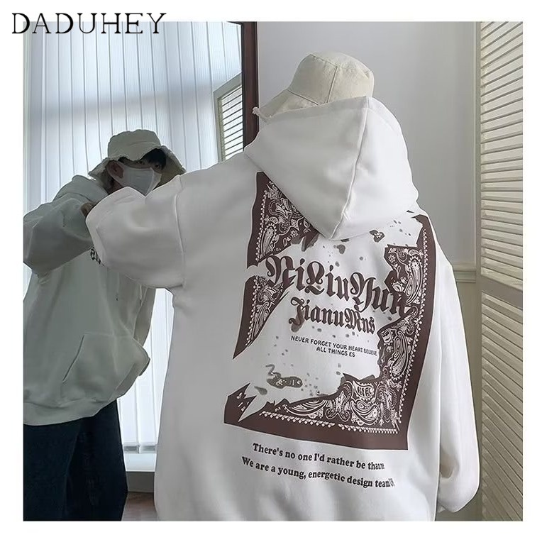 DaDuHey American Fashion Brand Printed Sweater Men's Long-Sleeved Autumn Couple BF Style Pullover Street Versatile Casual Top