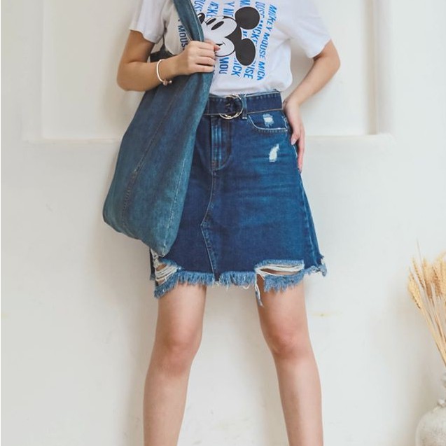Chân váy jean rách nịt dây khuyên đẹp LXK74239 | BigBuy360 - bigbuy360.vn