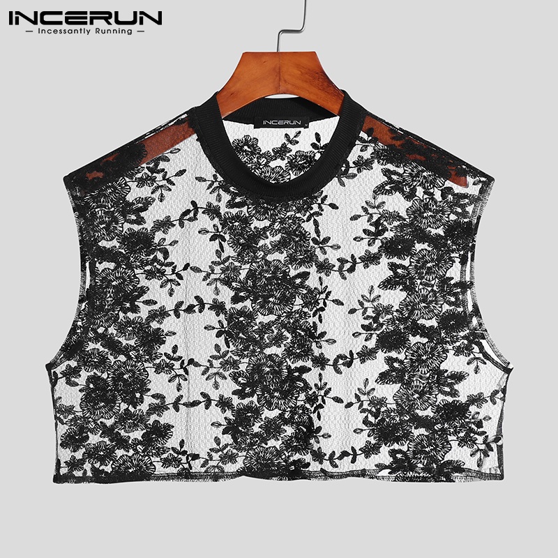 Áo ngắn INCERUN không tay họa tiết hoa thời trang cho nam