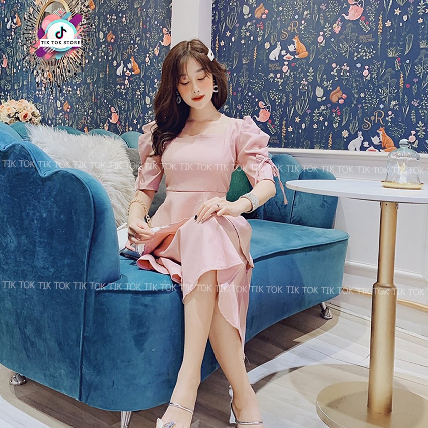 Đầm cổ vuông tay phồng, váy tay bồng kết nơ tay TIK TOK STORE | BigBuy360 - bigbuy360.vn