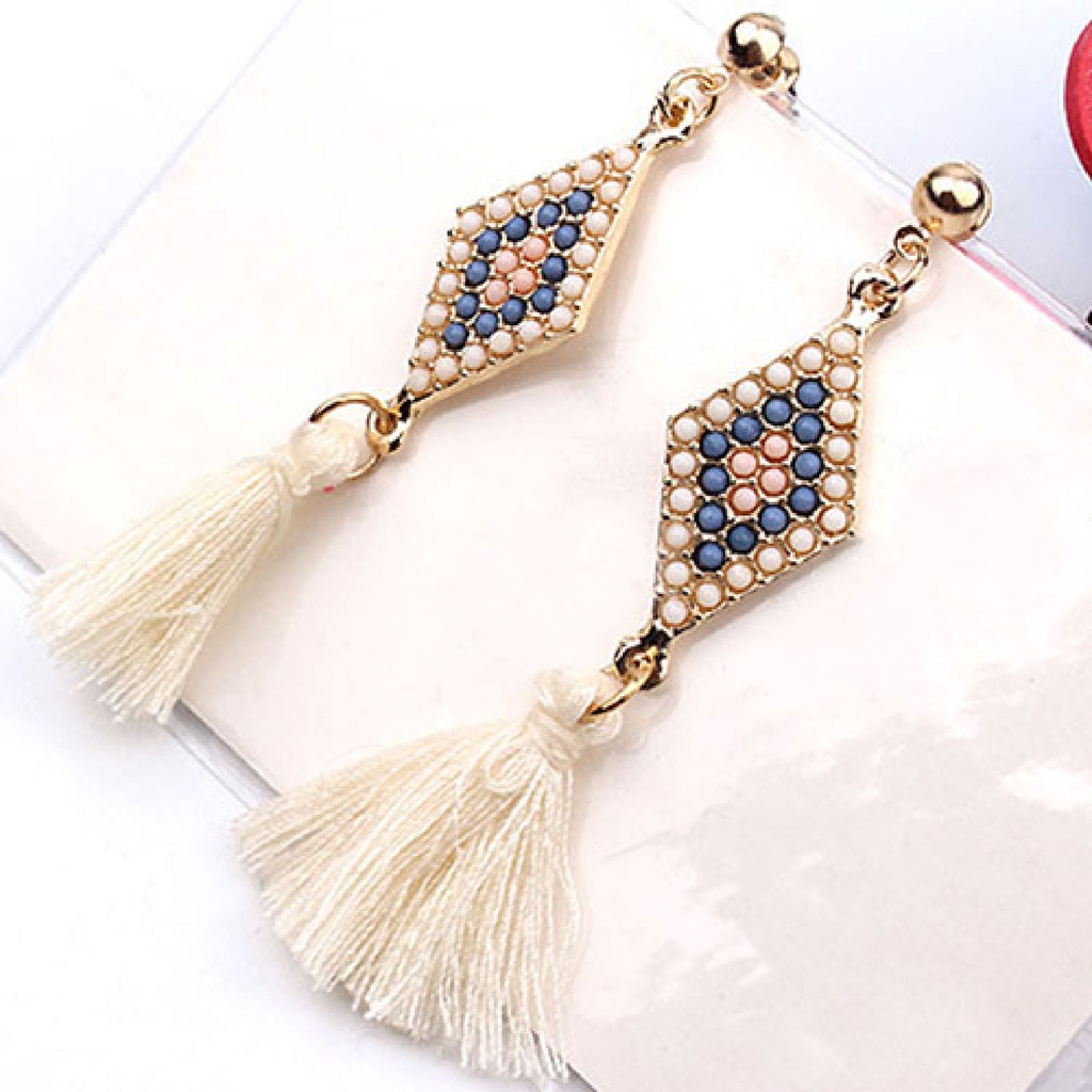 Cặp khuyên tai tua rua đính đá quý nhân tạo hình thoi sang trọng quý phái dành cho nữ