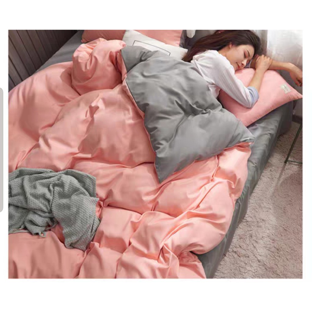 Bộ Chăn Ga Gối Cotton đũi Tici 1m6x2m,1m8x2m-màu xanh than