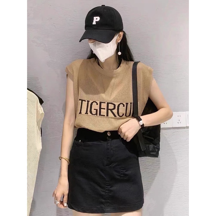 Áo len lưới form rộng tay hến nữ kiểu cổ tròn Tank Top Tigercub dệt kim phong cách Hàn Quốc trẻ trung | BigBuy360 - bigbuy360.vn