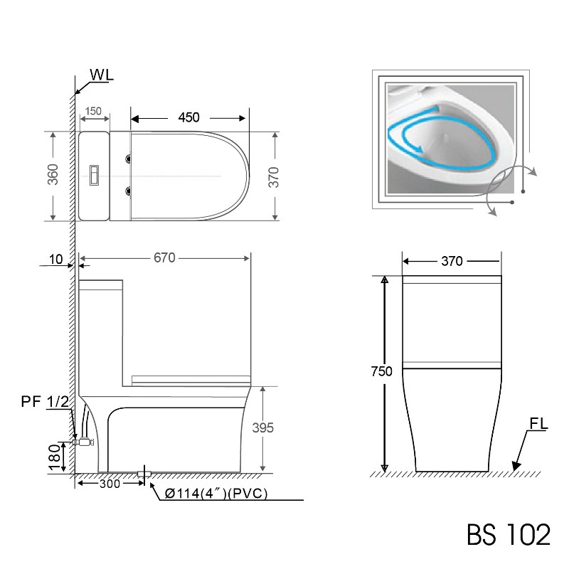 MienphivanchuyenHCM-Bồn cầu Basics BS 102, Bảo Hành 03 năm