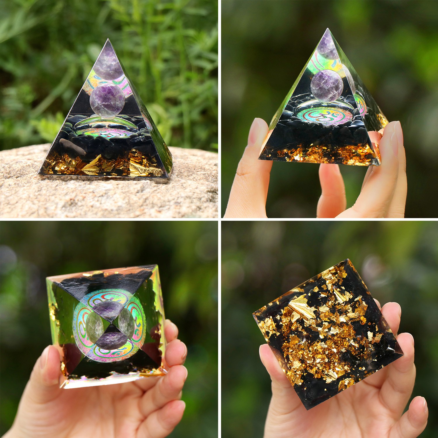 ❤LANSEL❤ Shelf Decor Orgone Pyramid Boost Immune System|Decor Positive Energy Generator Chakra|Orgonite Hand Craft Gifts for Women Spirtual Things with Obsidian|EMF Protection – Healing