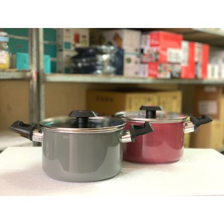 Nồi hợp kim nhôm chống dính vân đá đáy từ nắp kính Kims Cook ( 2 màu Grey and Pink)