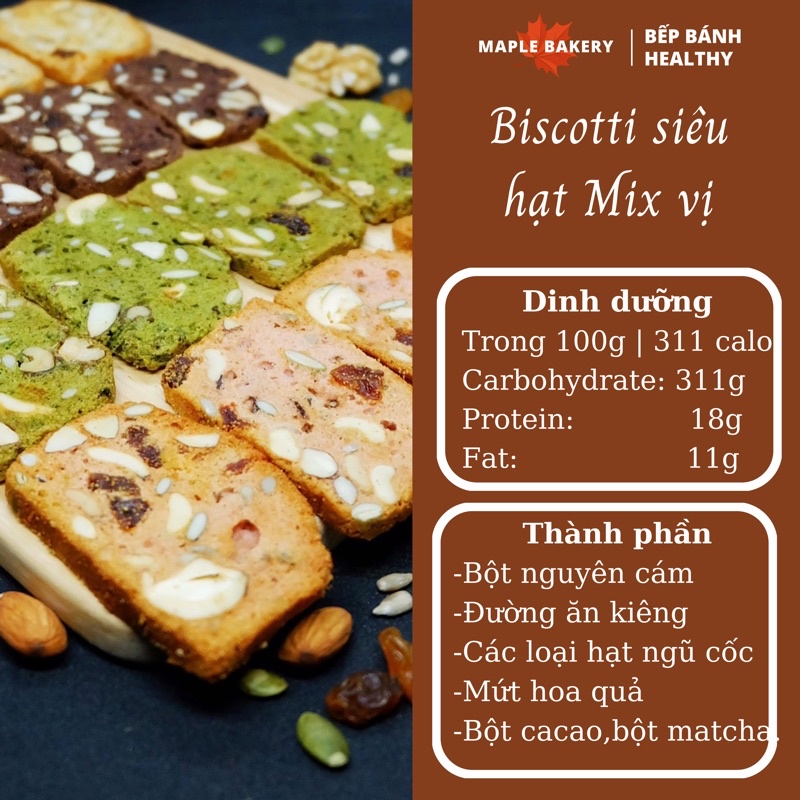 [Ship hoả tốc] Bánh Biscotti nguyên cám healthy mix 3 vị 500g - Bánh ngũ cốc thích hợp cho người ăn kiêng, giảm cân