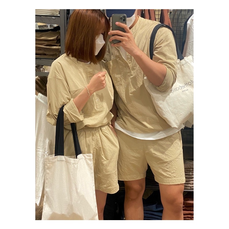 SANTÉ STUDIO - Set sơ mi dài tay và quần short vải đũi phong cách Hàn Quốc - TWINS SET
