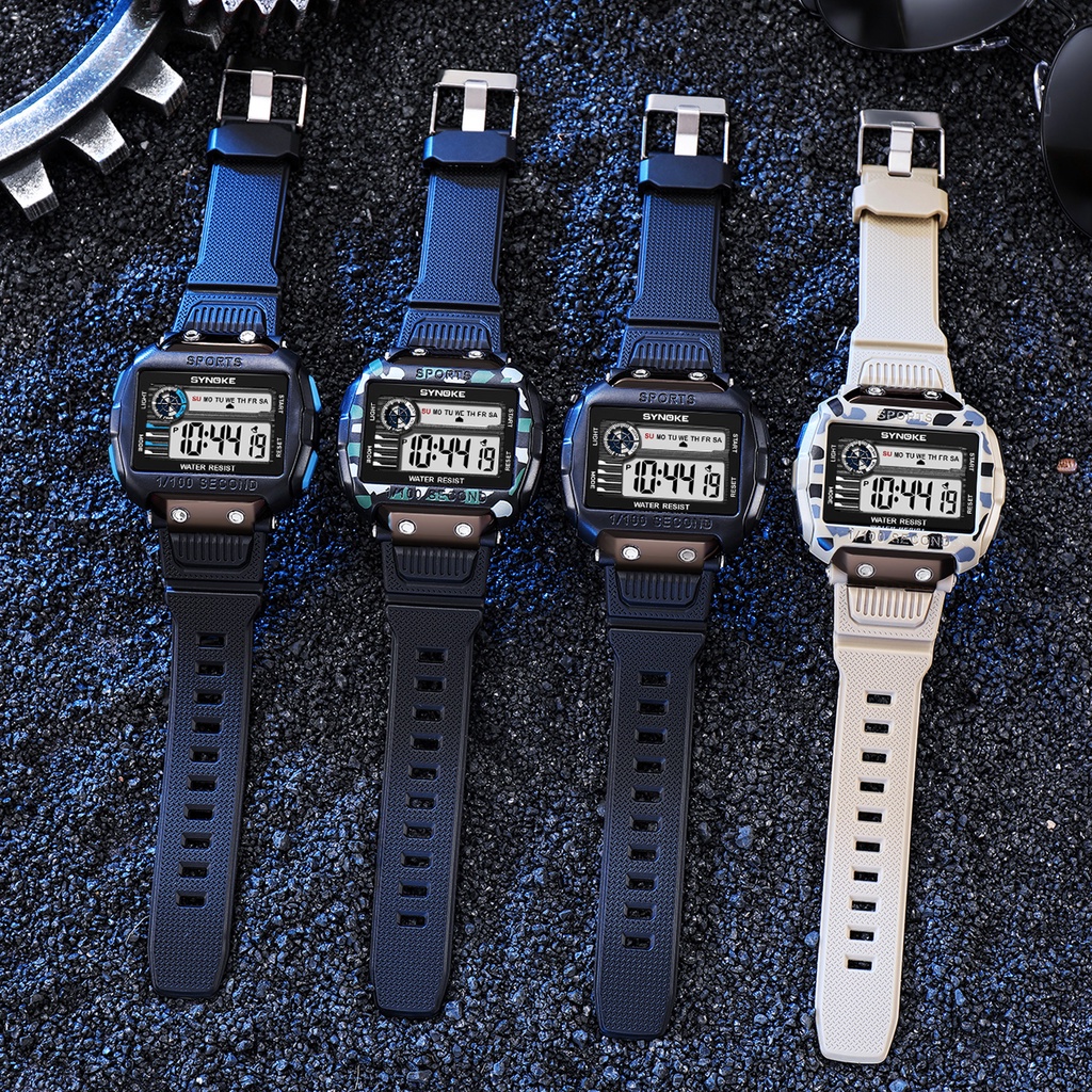 Đồng hồ nam SYNOKE Big Dial Digital 50M Đồng hồ điện tử phát sáng chống nước Đồng hồ thể thao