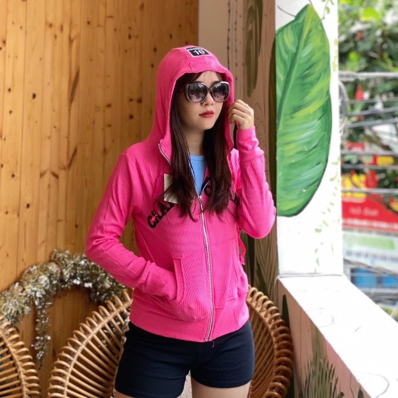 Áo khoác nữ khoát chống nắng form rộng có mũ dày đẹp bigsize thun gân siêu mát cá tính dây kéo giá rẻ nhất ESHOP AK02