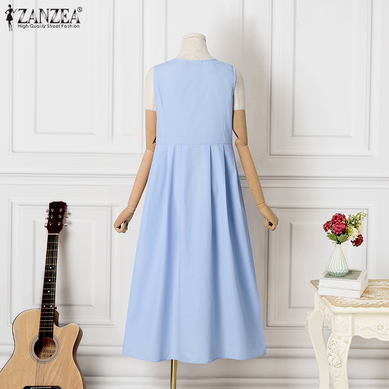 Đầm dài ZANZEA không tay cổ chữ V thời trang cho nữ