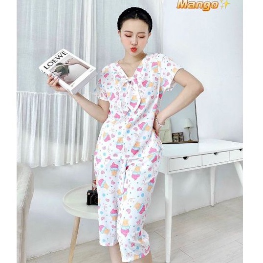 Bộ Pijama Bigsize Lụa Mango Quần Lửng Hàng Có SizeGiảm 10K Đơn 200K