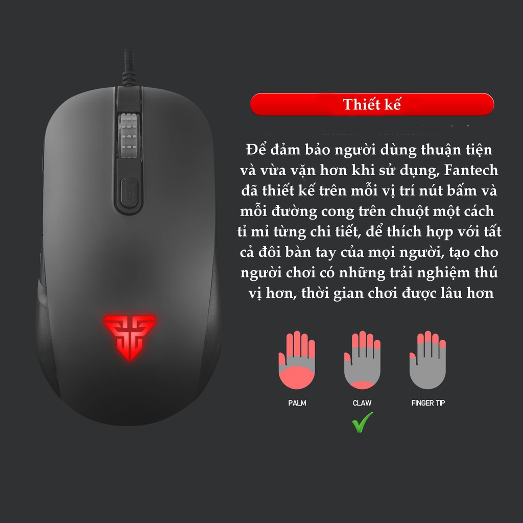 Chuột Gaming RGB 2400dpi có dây, 6 nút, dây nilon bện Fantech x12 | BigBuy360 - bigbuy360.vn