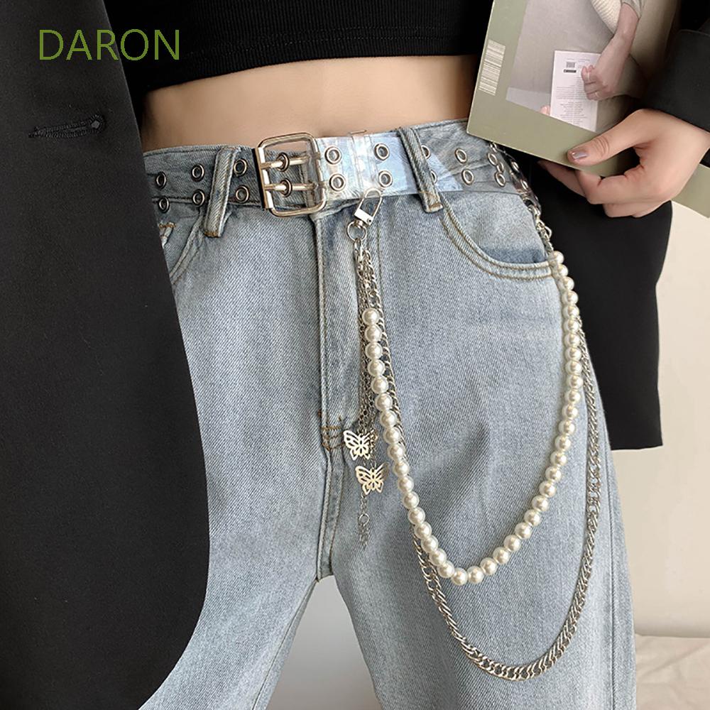 Dây Xích Đeo Thắt Lưng Quần Jean Bằng Kim Loại Đính Ngọc Trai Thời Trang Gợi Cảm Cho Nam Nữ