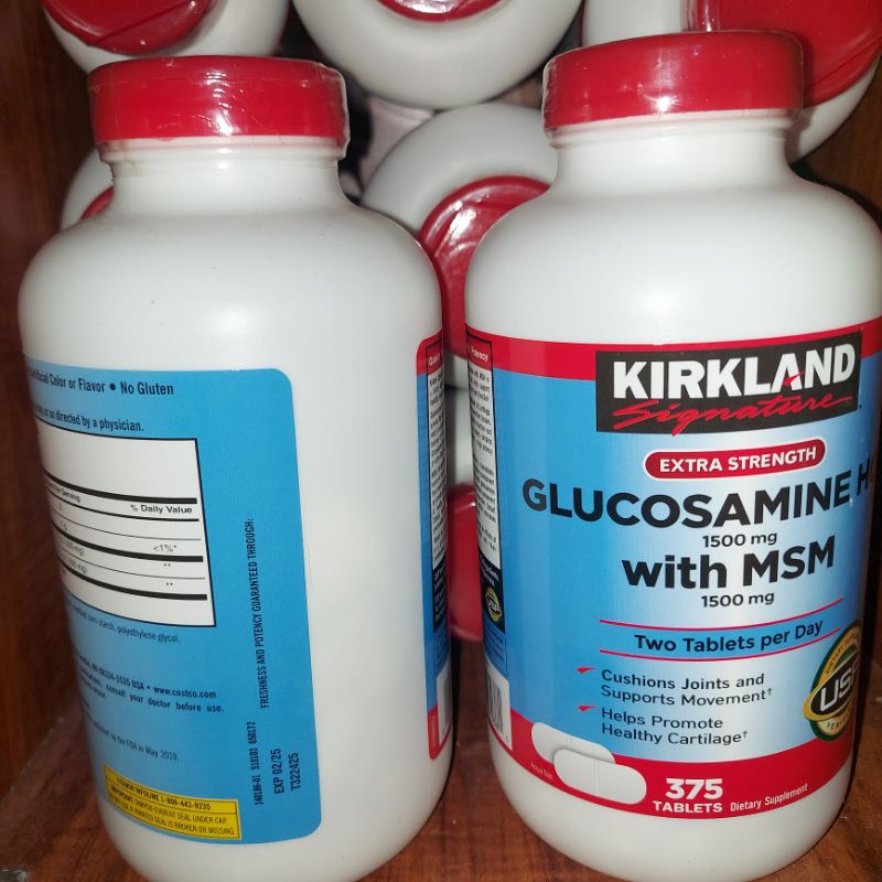 (date 2025 )Kirkland Glucosamine 1500 mg hộp 375v trắng