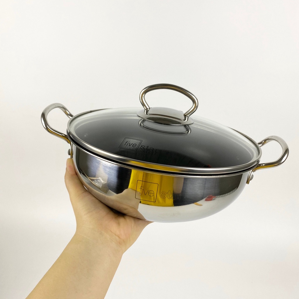 Nồi kho cá chống dính Fivestar 18cm/20cm/22cm/24cm - Inox 3 đáy - Nắp kính - Sử dụng bếp từ