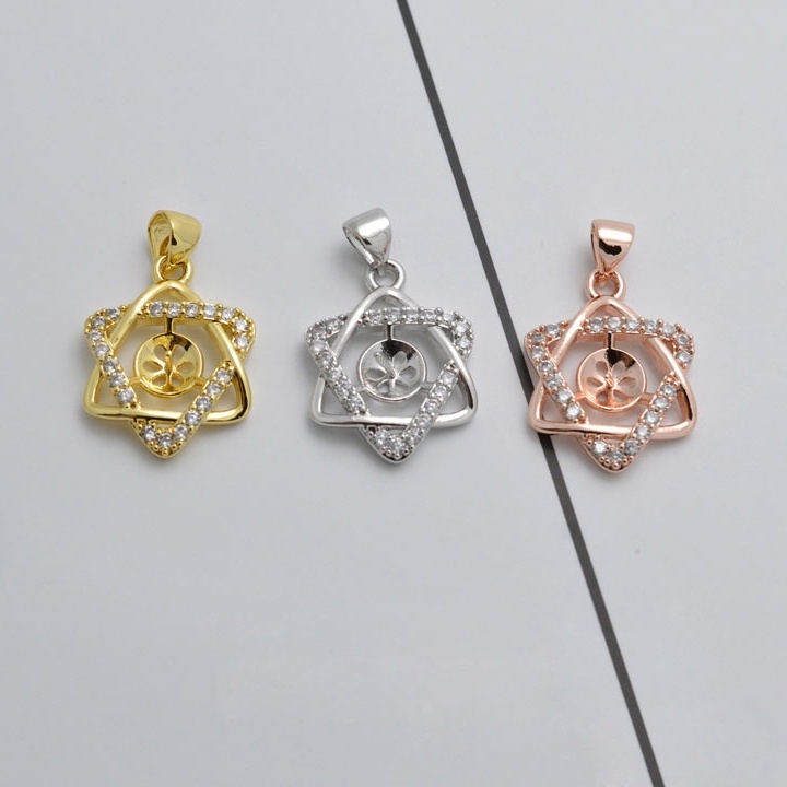 [M3DB] Phụ kiện trang sức (DIY) - Mặt dây chuyền mặt khay trống ngọc 6 cánh sao đính hạt nạm đá lấp lánh