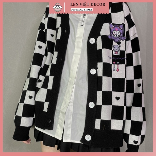 Áo len Cardigan Kuromi dáng rộng phong cách Y2K