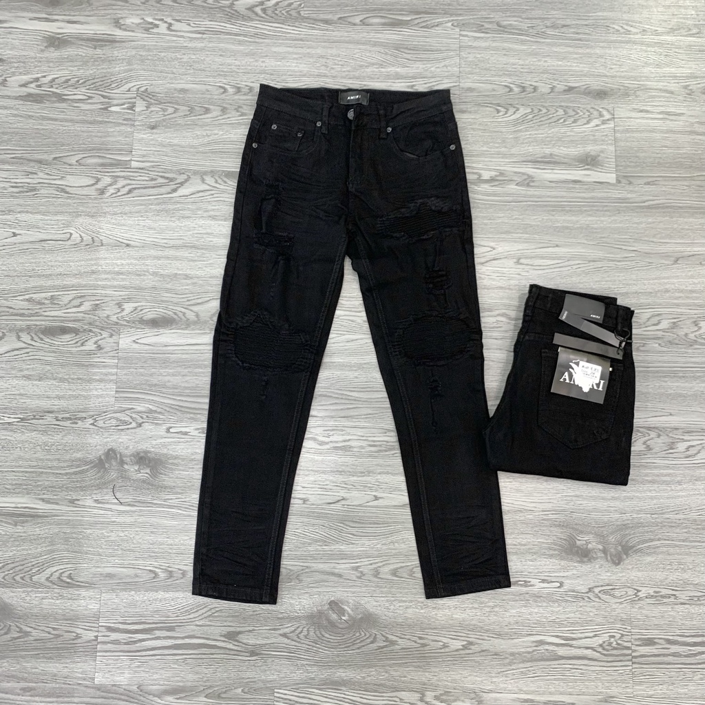 Quần Jean Nam Slimfit Phối Rách Xước Vá Vải Nhăn Phá Cách- D8191