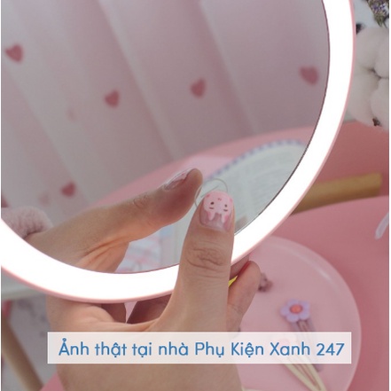 Gương trang điểm có đèn led cảm ứng 3 chế độ sáng, gương để bàn cute hình tròn kiểu dáng Hàn Quốc