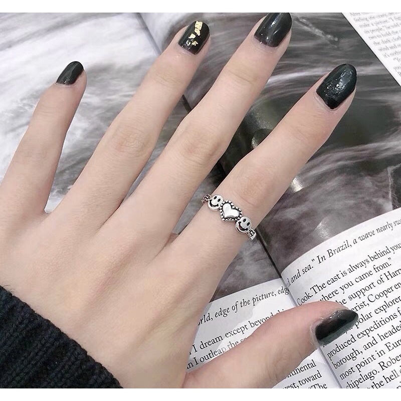 Nhẫn đá nhỏ dễ thương bạc ta NGỌC MẬU tim mặt cười