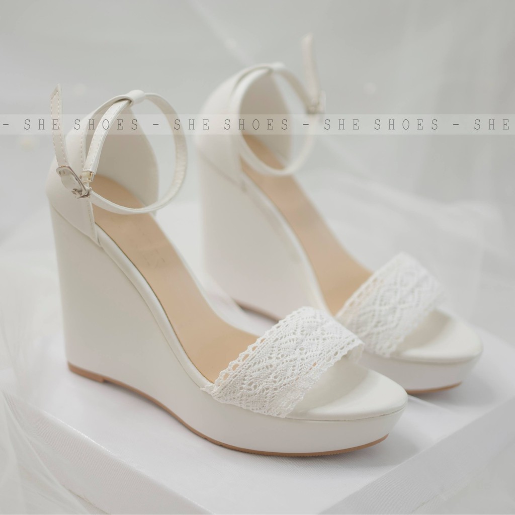 Sandal xuồng trắng {freeship} giày đế xuồng ren xinh xắn 11p, độc quyền SHE SHOES