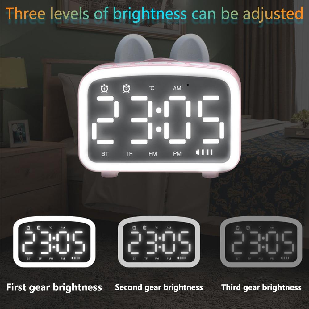 🎉HA Loa Bluetooth không dây dễ thương Gương đồng hồ báo thức Radio Ánh sáng ban đêm Loa Bluetooth trẻ em